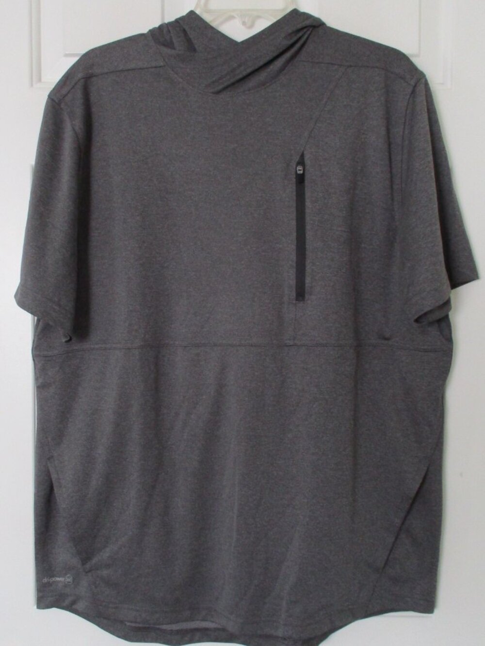 Reebok Mens S/S Gray Stretch Hoodie Shirt w/Zippered Security Pocket NWOT - L